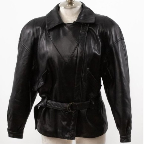 Vintage Jackets & Blazers - Vintage 80s Black Leather Jacket M Footballer Short Blazer Coat